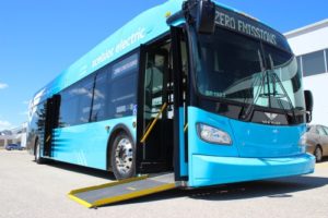 Zero emission bus with wheelchair ramp