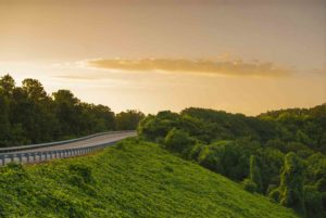 View of an Arkansas road at sunset