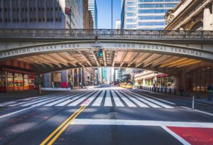 Highway with bridge and crosswalk.