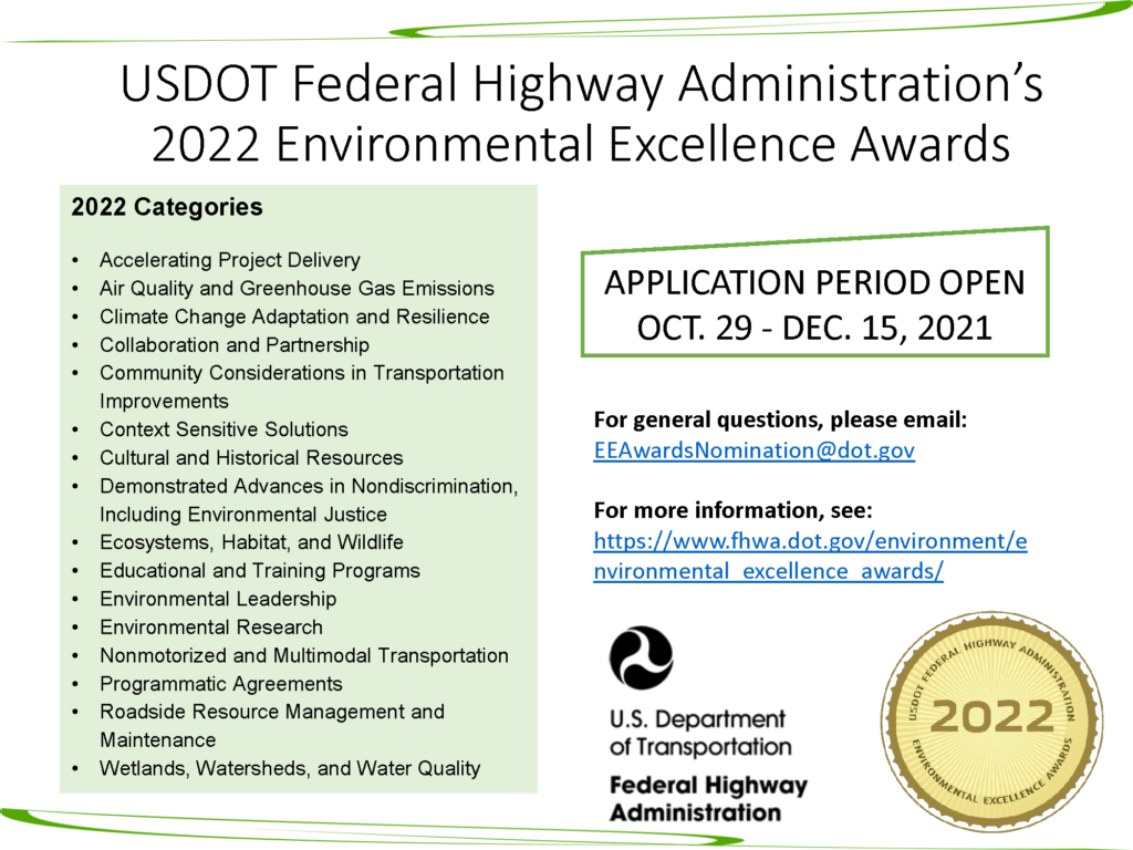 FHWA Now Accepting Nominations for 2022 Environmental Excellence Awards