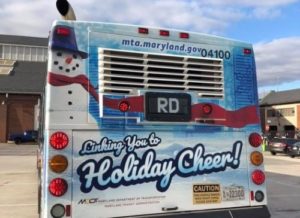 Maryland bus with holiday ad