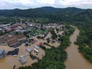 A town flooded.