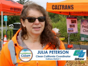 Julia Peterson, the Clean California Coordinator giving a speech.