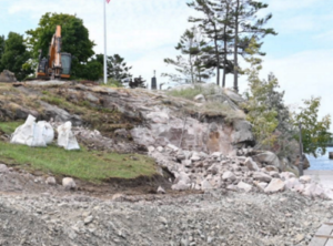 A construction site at a fallen rock way.