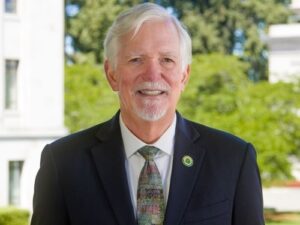 A man wearing a colorful tie.