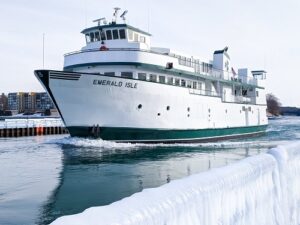 A ferry on the water.