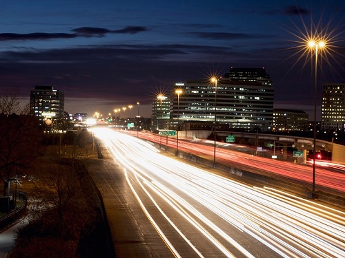 Lights on a busy highway.