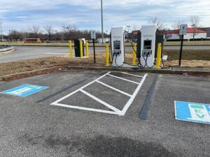 Two electric vehicle charging stations.