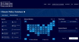 Screenshot of Climate Policy Database from US Climate Alliance